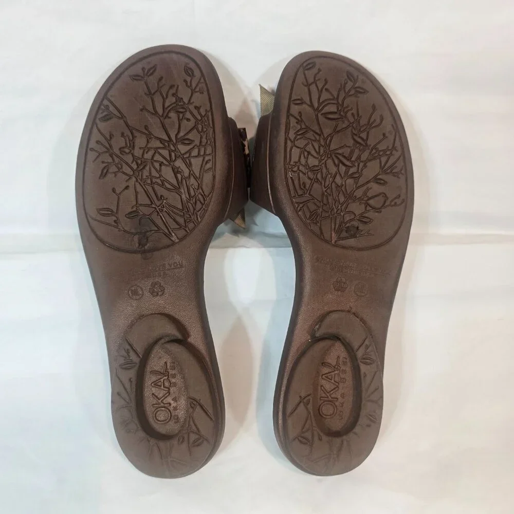 Oka-B Madison Slide Sandals Women Size ML US 8.5-9.5 Brown Leopard Bows Comfort